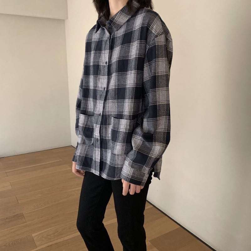 原創女裝2019新款格子襯衫女復古港味百搭學生不撞衫外套女包郵